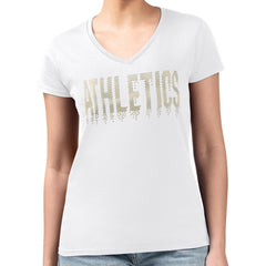 Athletics G-III 4Her by Carl Banks Women's Metallic Drop Lightweight V-Neck T-Shirt - MLB T-shirts
