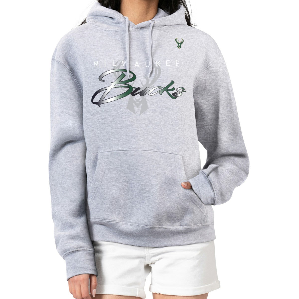 Gray Milwaukee Bucks G-III 4Her by Carl Banks Women's Shadow Logo Tri-Blend Fleece Hoodie | NBA