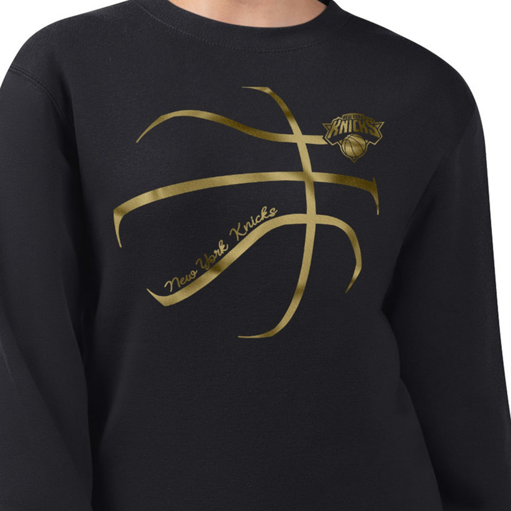 Black New York Knicks G-III 4Her by Carl Banks Women's Metallic Print Basketball Sketch Fleece Sweatshirt | NBA