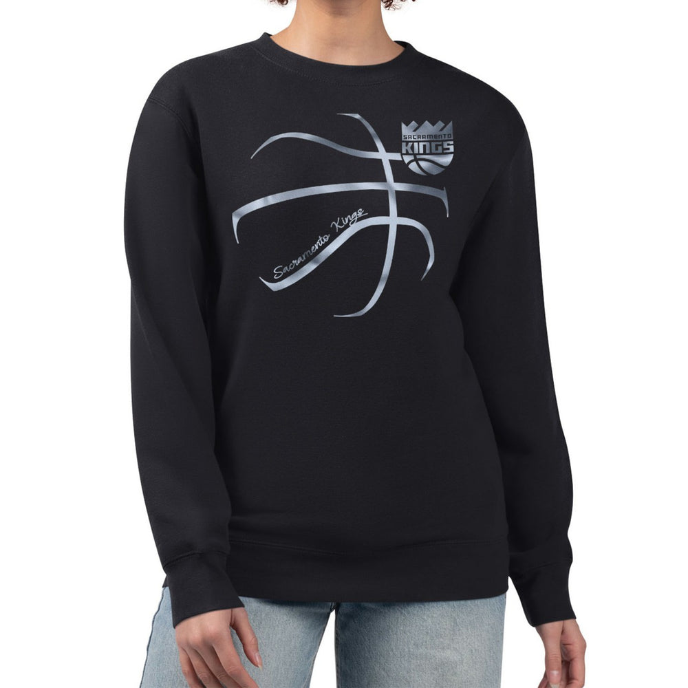 Black Sacramento Kings G-III 4Her by Carl Banks Women's Metallic Print Basketball Sketch Fleece Sweatshirt | NBA