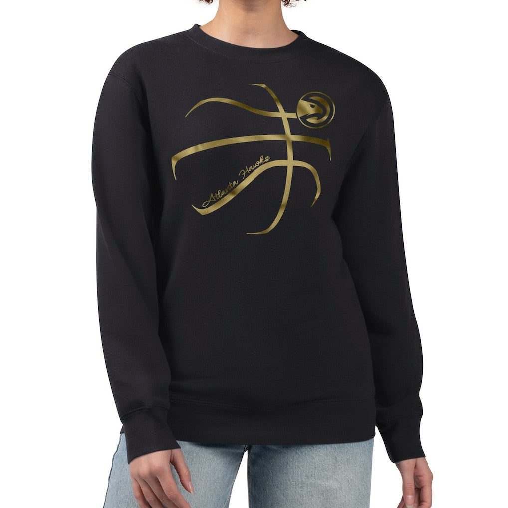 Black Atlanta Hawks G-III 4Her by Carl Banks Women's Metallic Print Basketball Sketch Fleece Sweatshirt | NBA
