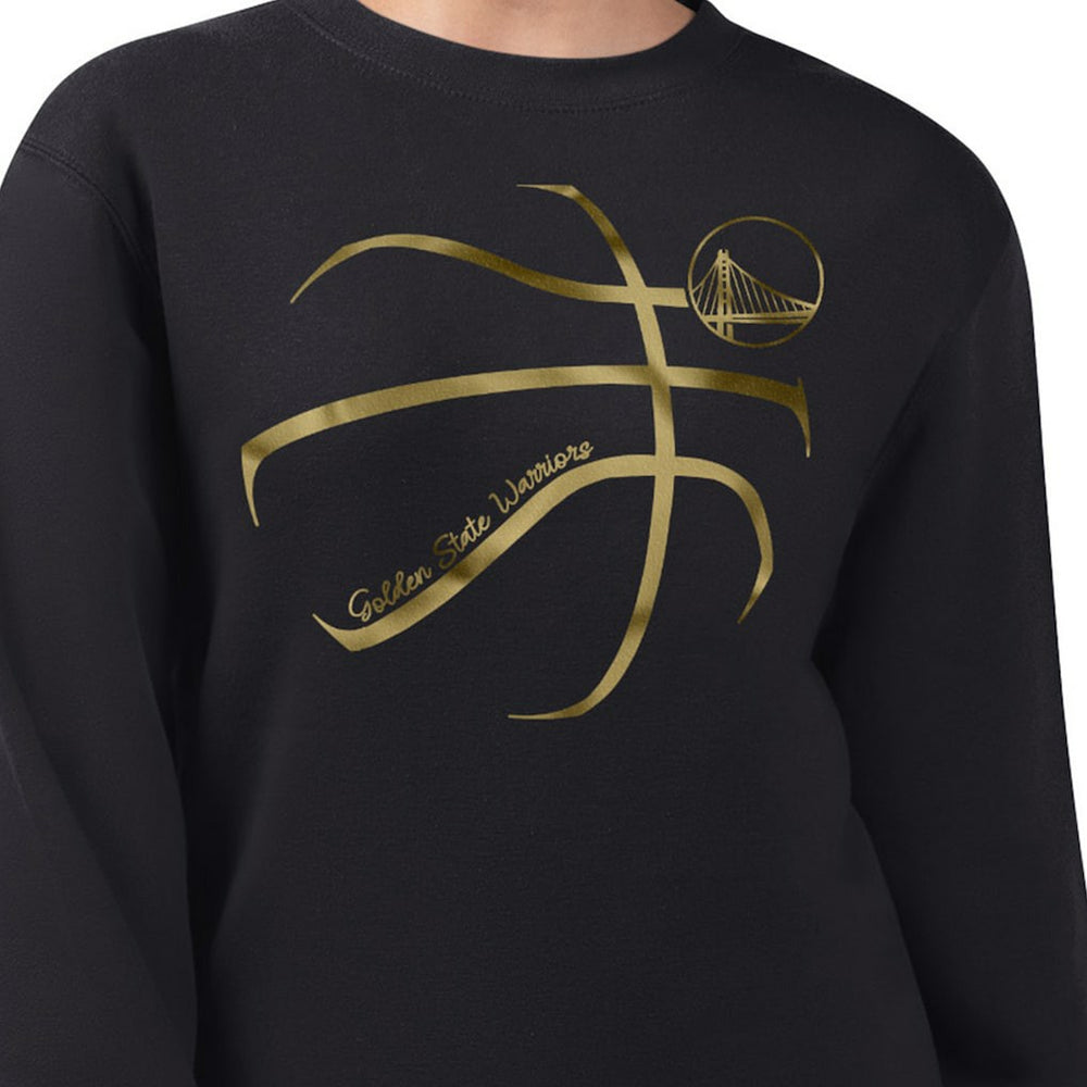 Black Golden State Warriors G-III 4Her by Carl Banks Women's Metallic Print Basketball Sketch Fleece Sweatshirt sale | NBA