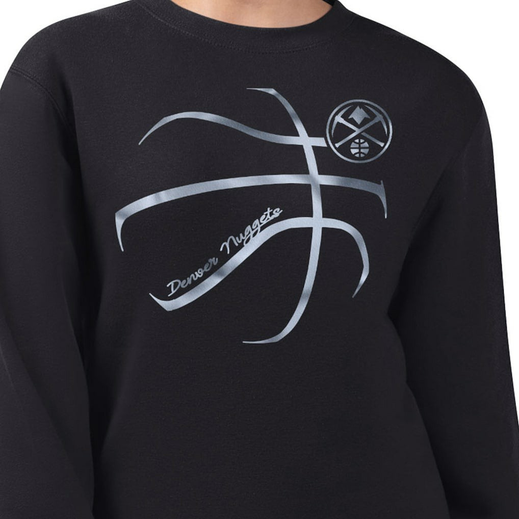 Black Denver Nuggets G-III 4Her by Carl Banks Women's Metallic Print Basketball Sketch Fleece Sweatshirt sale | NBA