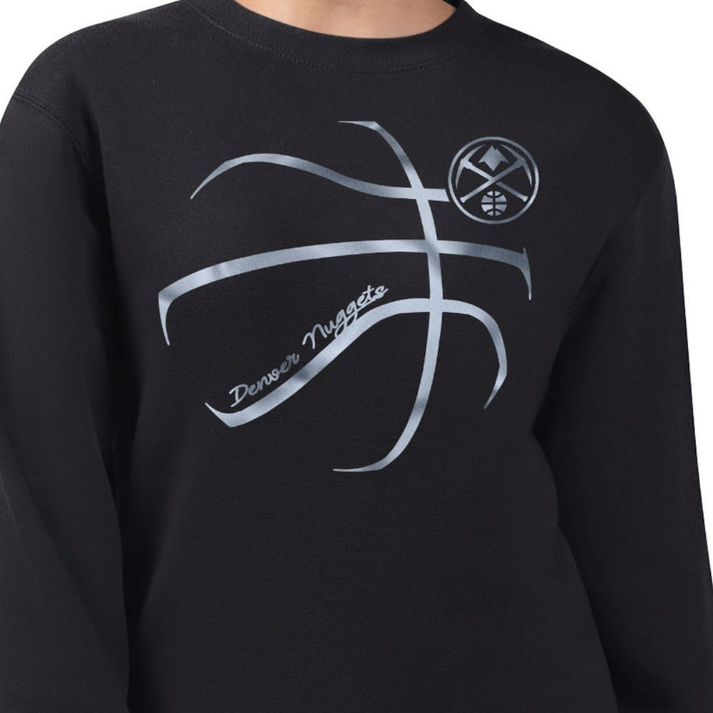 Black Denver Nuggets G-III 4Her by Carl Banks Women's Metallic Print Basketball Sketch Fleece Sweatshirt sale | NBA