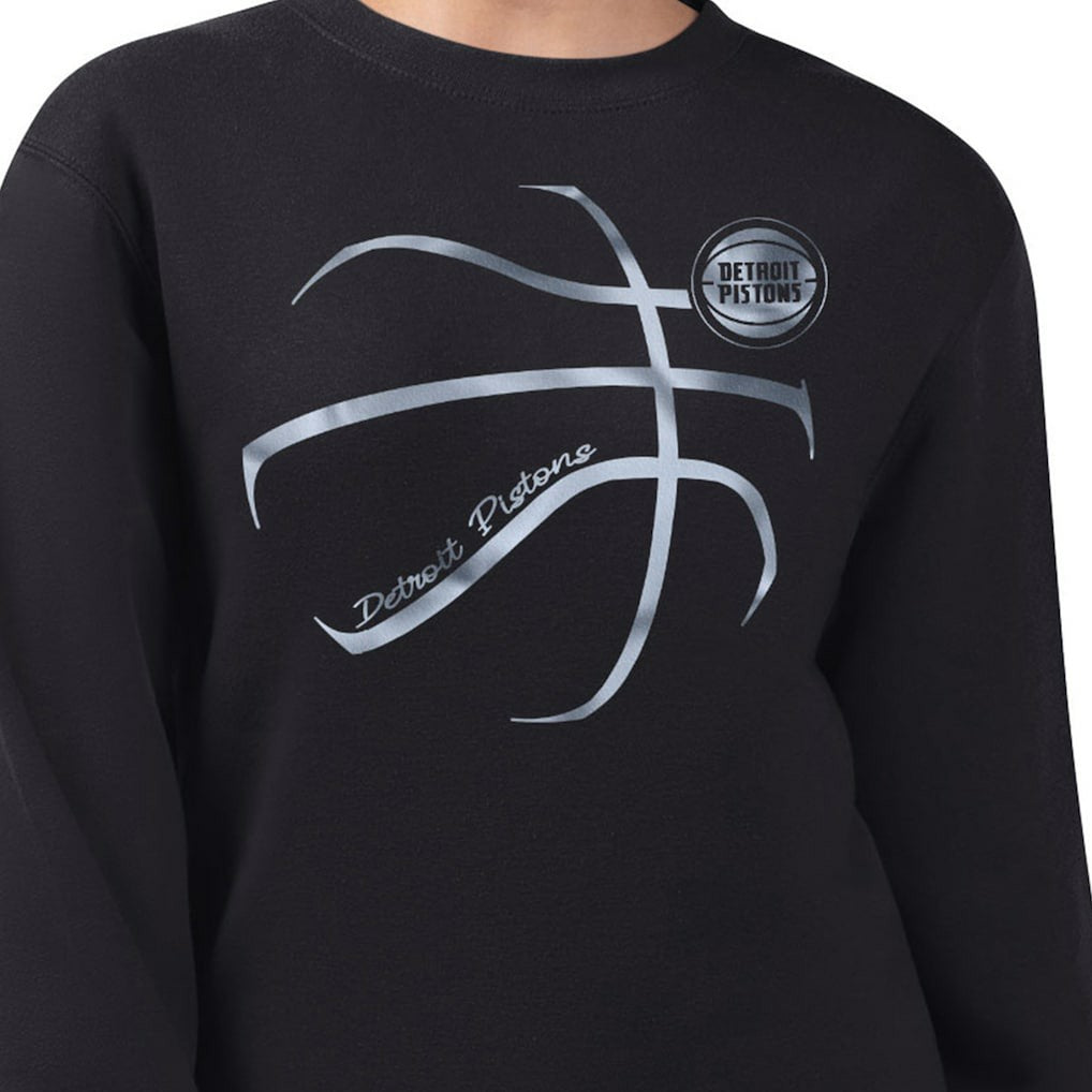Black Detroit Pistons G-III 4Her by Carl Banks Women's Metallic Print Basketball Sketch Fleece Sweatshirt sale | NBA