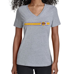 Gray Los Angeles Lakers Starter Women's Team Stripe V-Neck T-Shirt | NBA