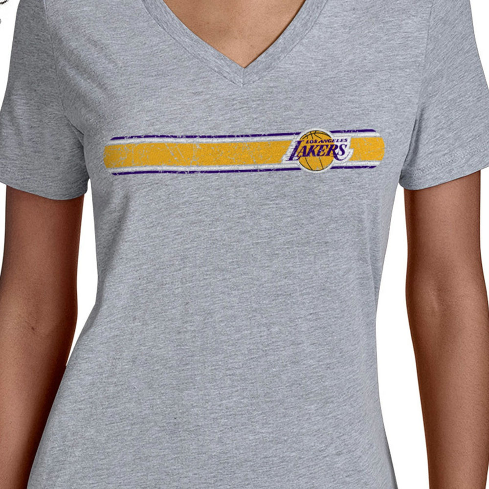 Gray Los Angeles Lakers Starter Women's Team Stripe V-Neck T-Shirt | NBA