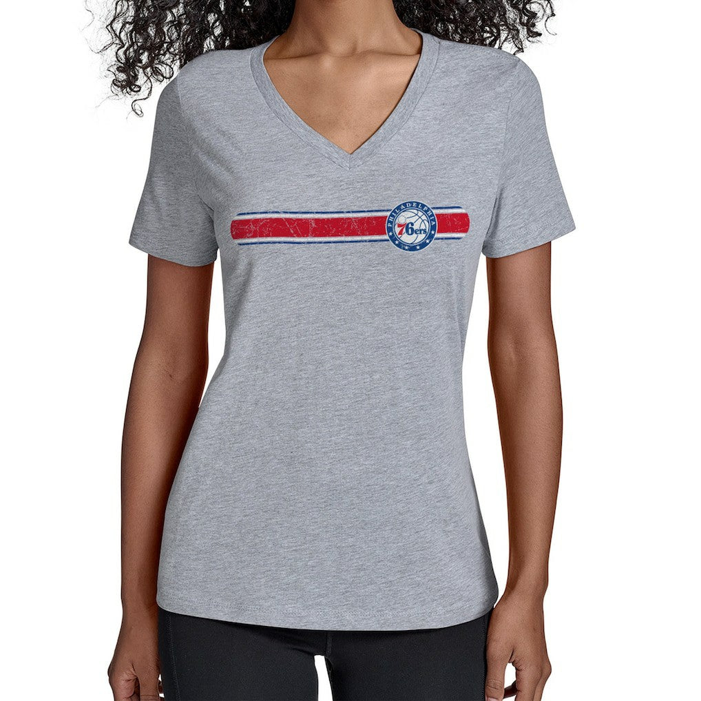 Gray Philadelphia 76ers Starter Women's Team Stripe V-Neck T-Shirt | NBA