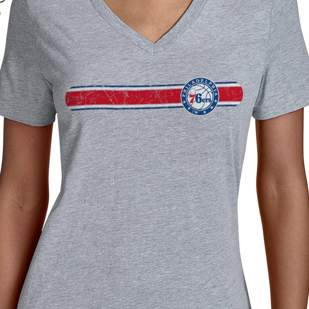 Gray Philadelphia 76ers Starter Women's Team Stripe V-Neck T-Shirt | NBA