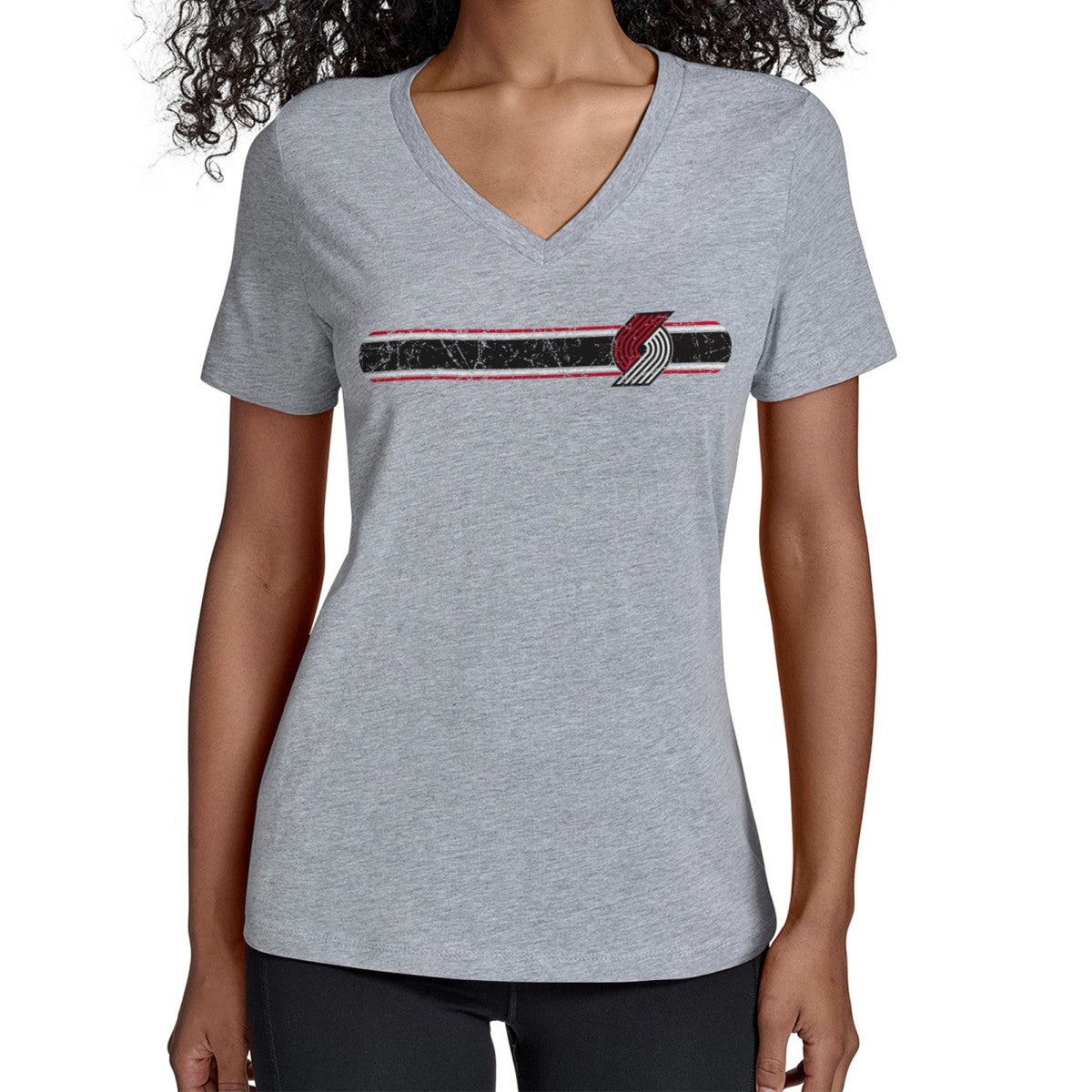 Gray Portland Trail Blazers Starter Women's Team Stripe V-Neck T-Shirt | NBA