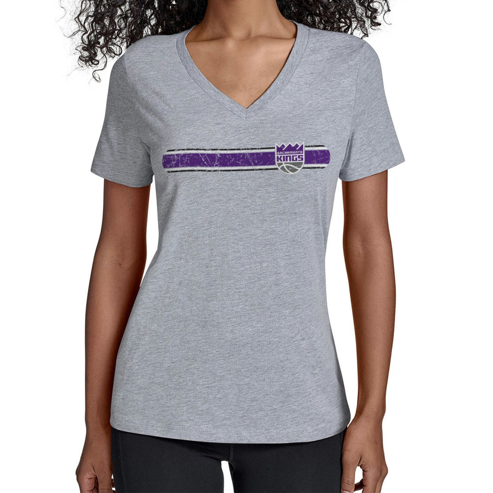 Gray Sacramento Kings Starter Women's Team Stripe V-Neck T-Shirt | NBA