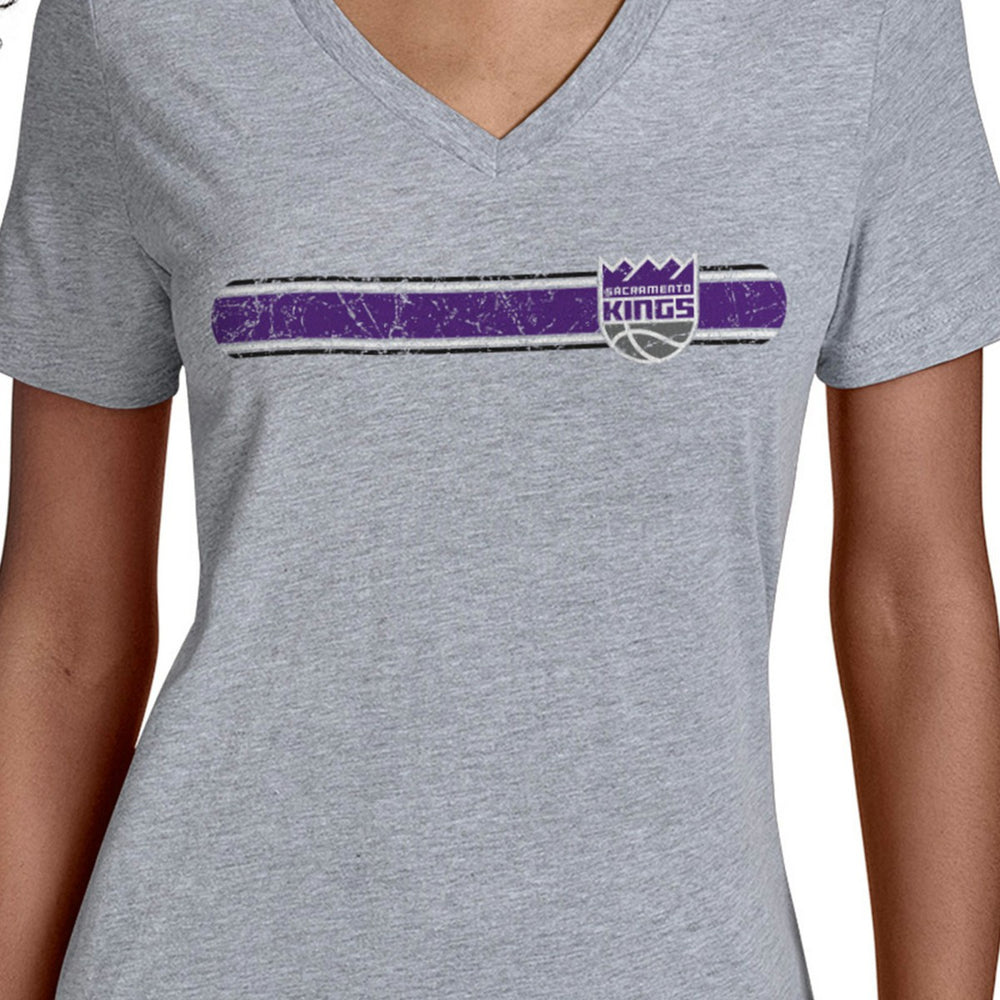 Gray Sacramento Kings Starter Women's Team Stripe V-Neck T-Shirt | NBA