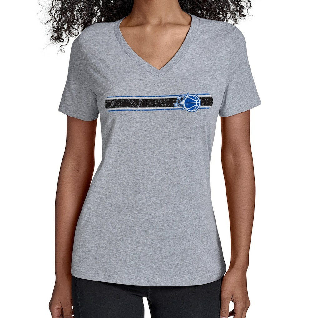 Gray Orlando Magic Starter Women's Team Stripe V-Neck T-Shirt | NBA