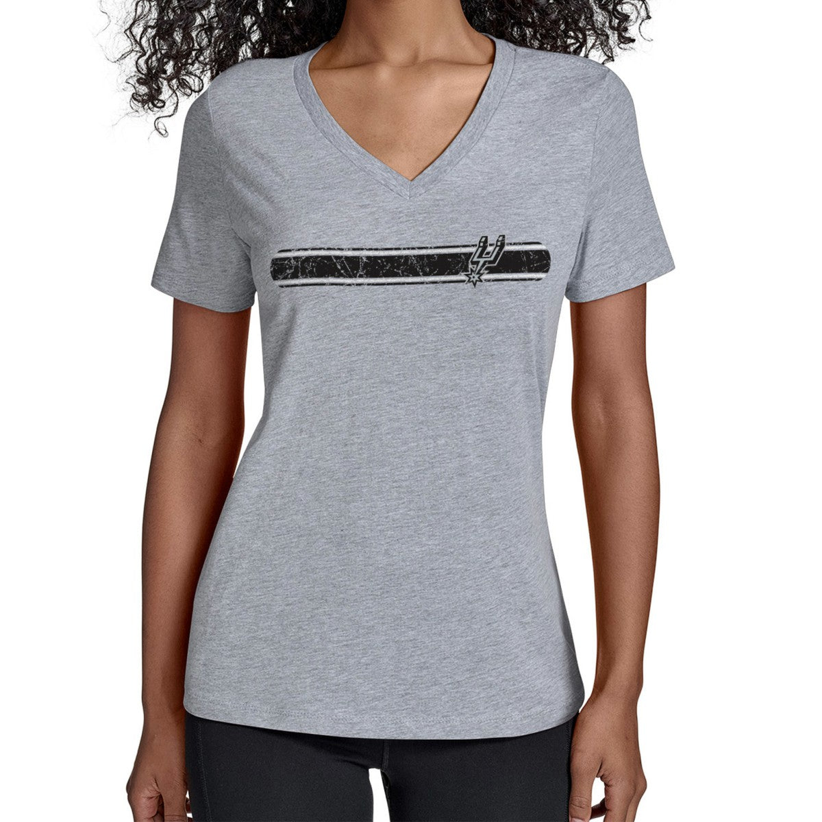 Gray San Antonio Spurs Starter Women's Team Stripe V-Neck T-Shirt | NBA