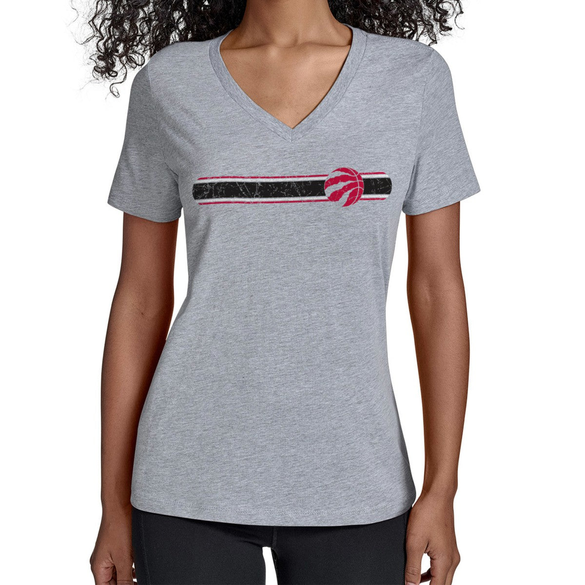 Gray Toronto Raptors Starter Women's Team Stripe V-Neck T-Shirt | NBA