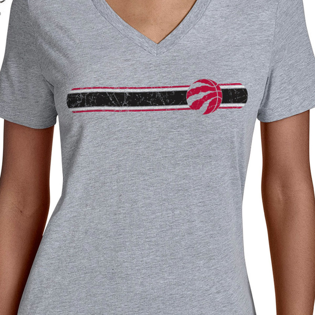 Gray Toronto Raptors Starter Women's Team Stripe V-Neck T-Shirt | NBA