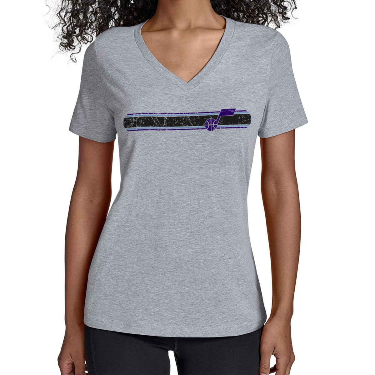 Gray Utah Jazz Starter Women's Team Stripe V-Neck T-Shirt | NBA