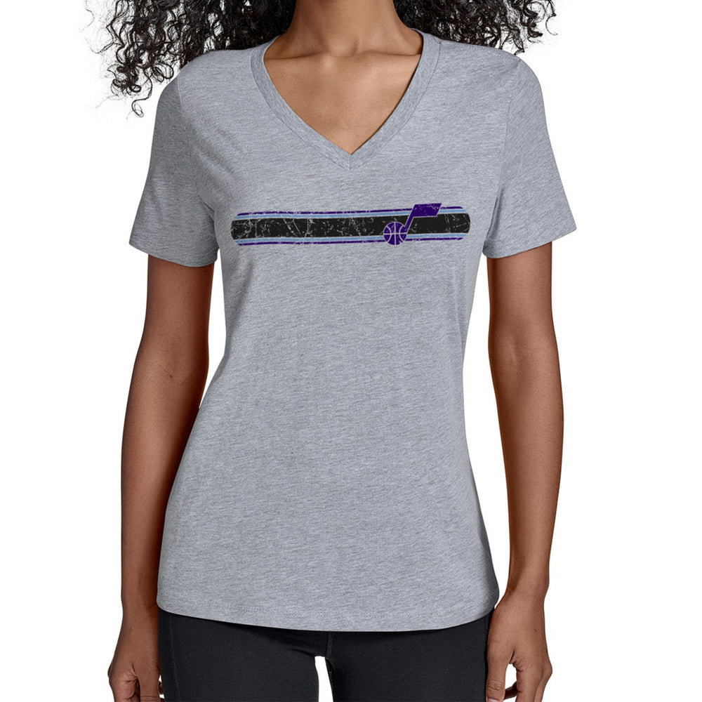 Gray Utah Jazz Starter Women's Team Stripe V-Neck T-Shirt | NBA