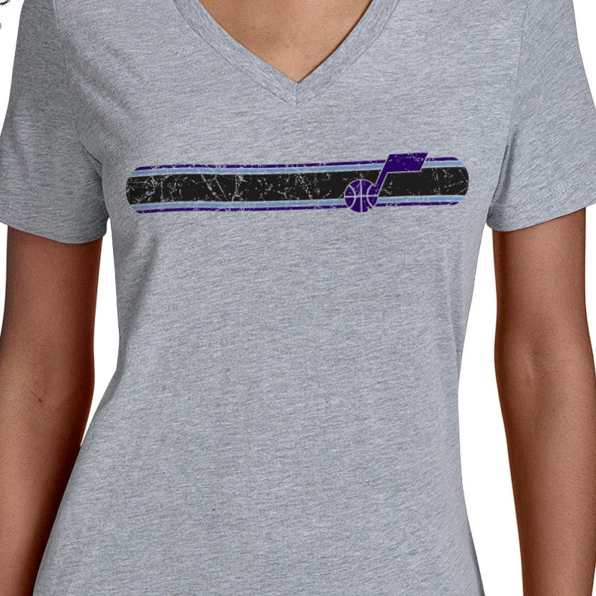Gray Utah Jazz Starter Women's Team Stripe V-Neck T-Shirt | NBA