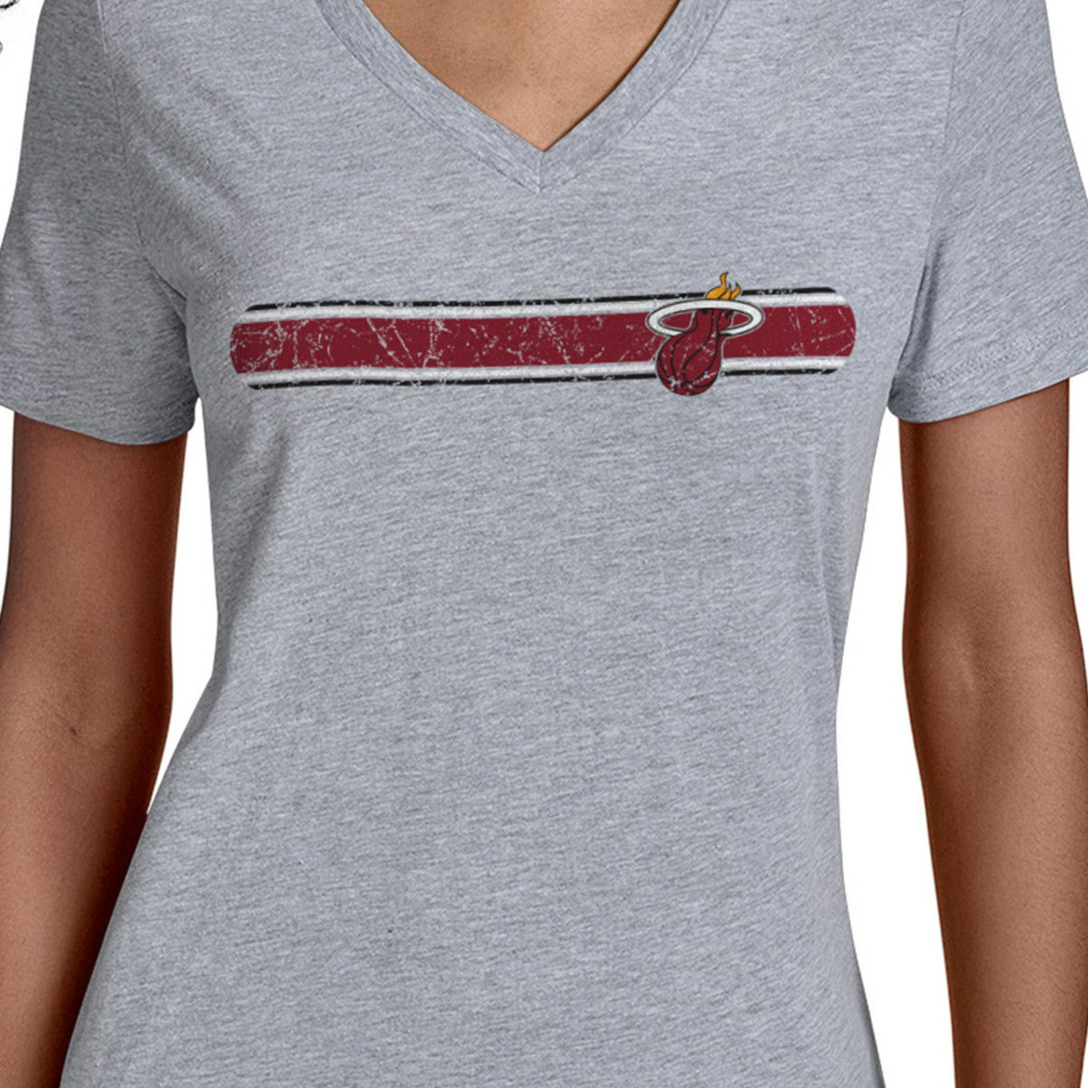 Gray Miami Heat Starter Women's Team Stripe V-Neck T-Shirt | NBA