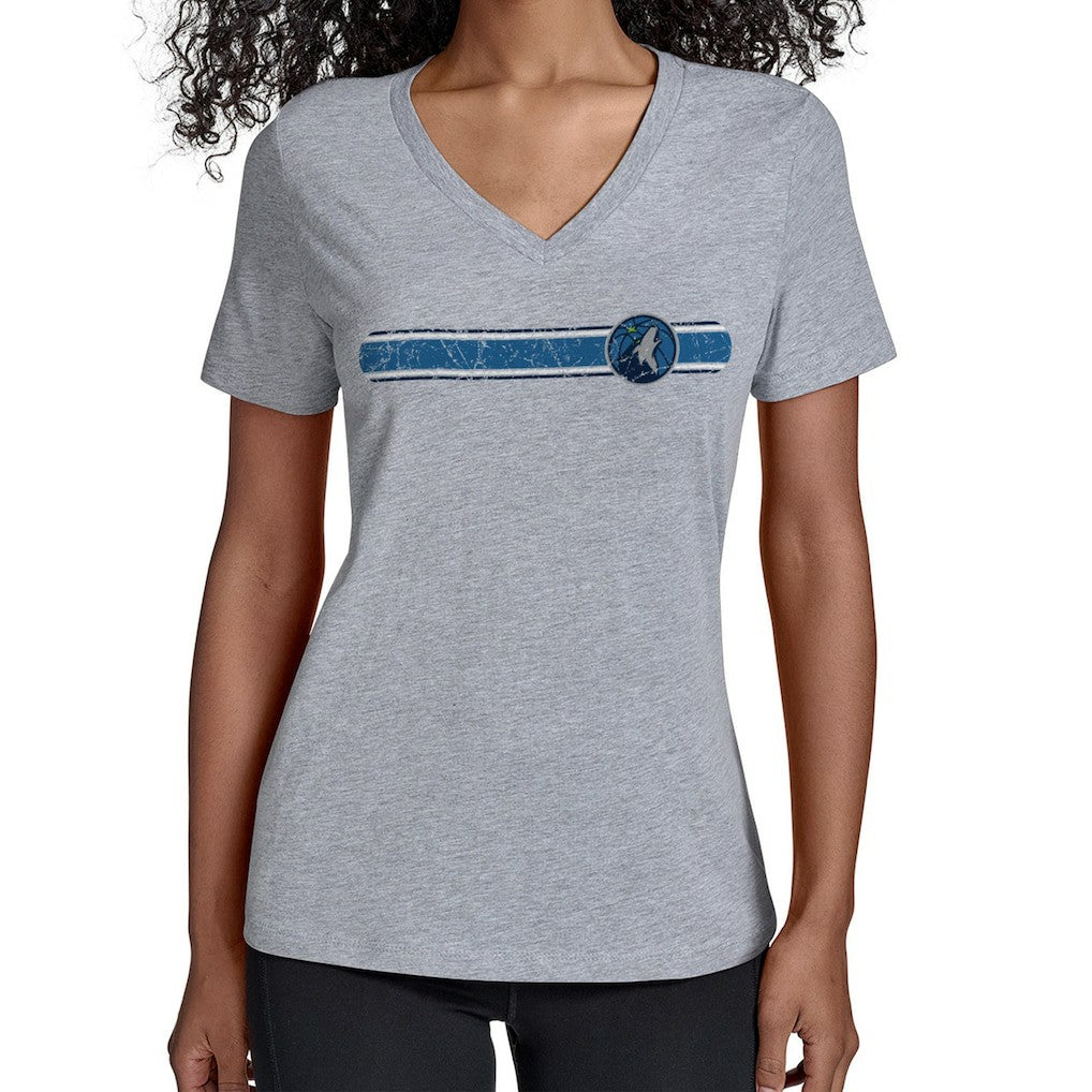 Gray Minnesota Timberwolves Starter Women's Team Stripe V-Neck T-Shirt | NBA