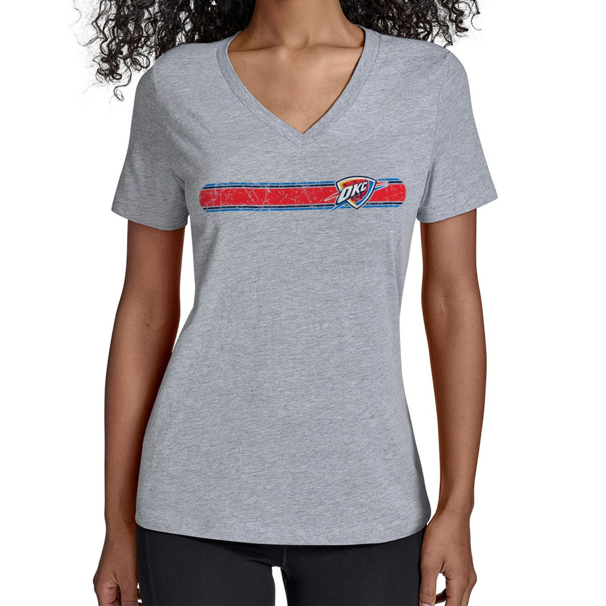Gray Oklahoma City Thunder Starter Women's Team Stripe V-Neck T-Shirt | NBA