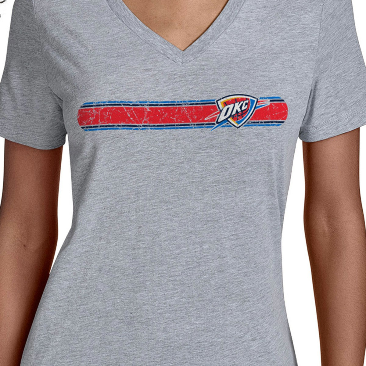 Gray Oklahoma City Thunder Starter Women's Team Stripe V-Neck T-Shirt | NBA