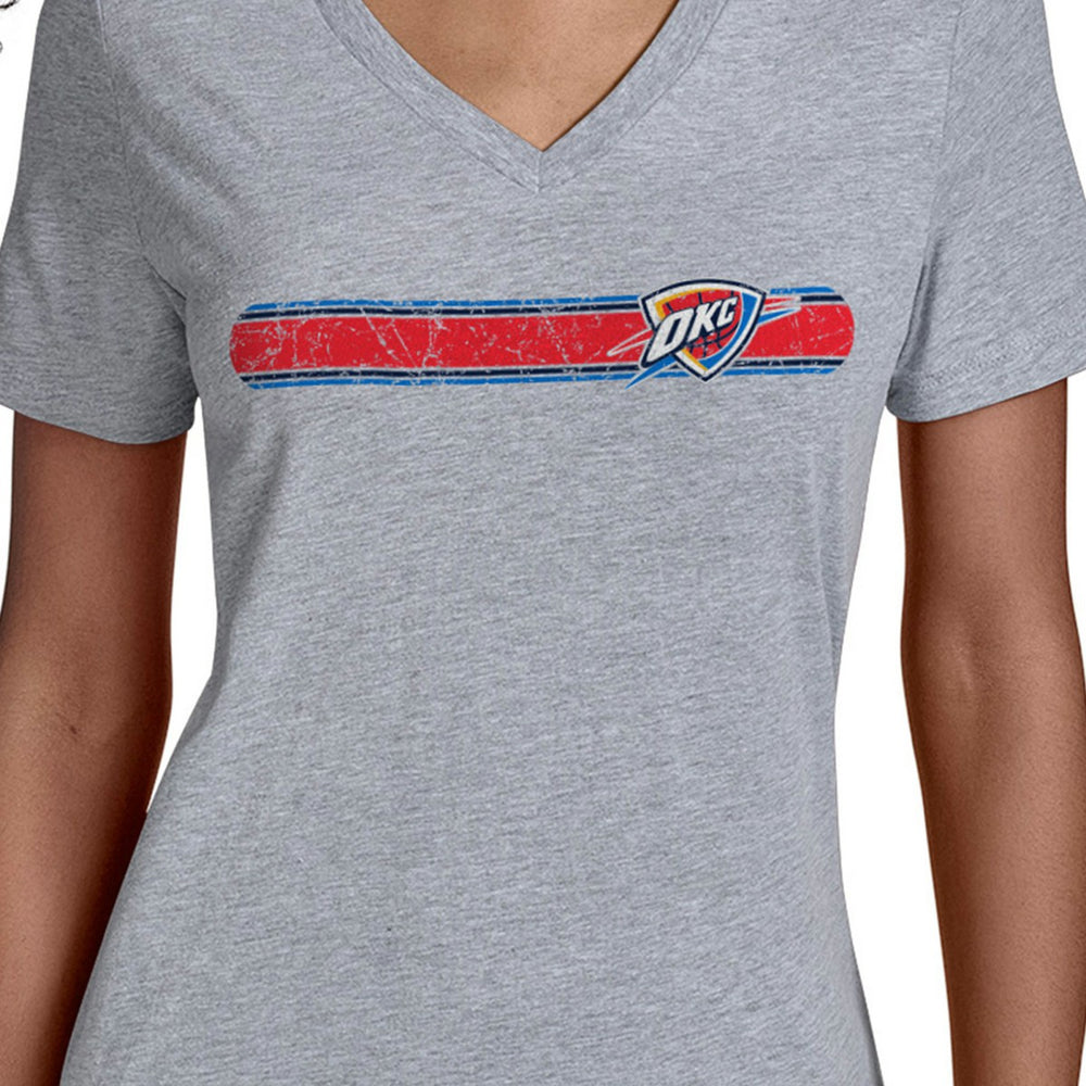 Gray Oklahoma City Thunder Starter Women's Team Stripe V-Neck T-Shirt | NBA