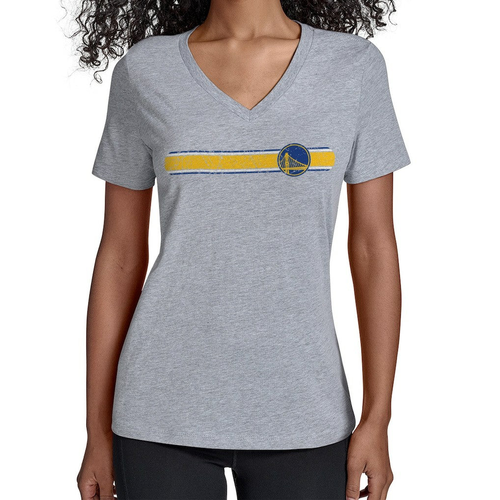 Gray Golden State Warriors Starter Women's Team Stripe V-Neck T-Shirt sale | NBA