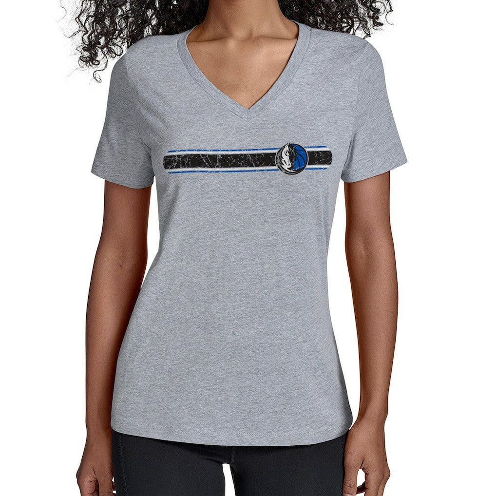 Gray Dallas Mavericks Starter Women's Team Stripe V-Neck T-Shirt sale | NBA