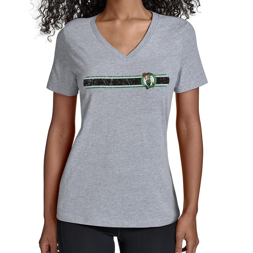 Gray Boston Celtics Starter Women's Team Stripe V-Neck T-Shirt | NBA
