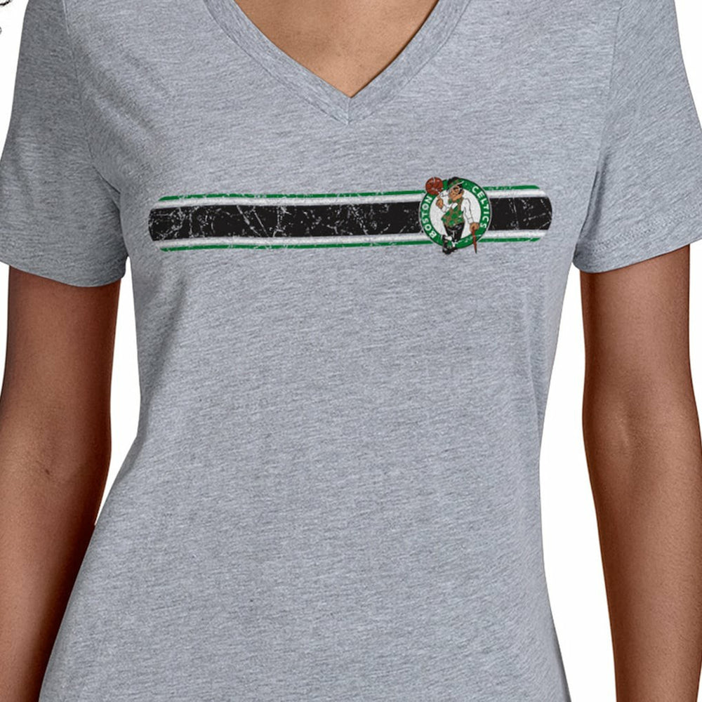 Gray Boston Celtics Starter Women's Team Stripe V-Neck T-Shirt | NBA