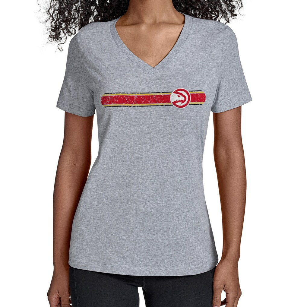 Gray Atlanta Hawks Starter Women's Team Stripe V-Neck T-Shirt | NBA