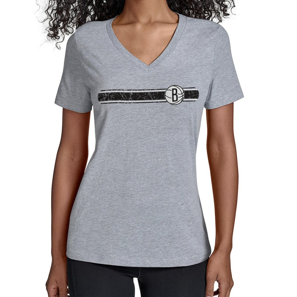 Gray Brooklyn Nets Starter Women's Team Stripe V-Neck T-Shirt | NBA