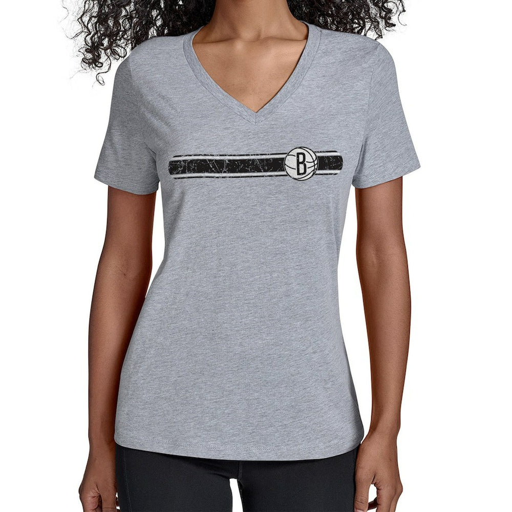 Gray Brooklyn Nets Starter Women's Team Stripe V-Neck T-Shirt | NBA