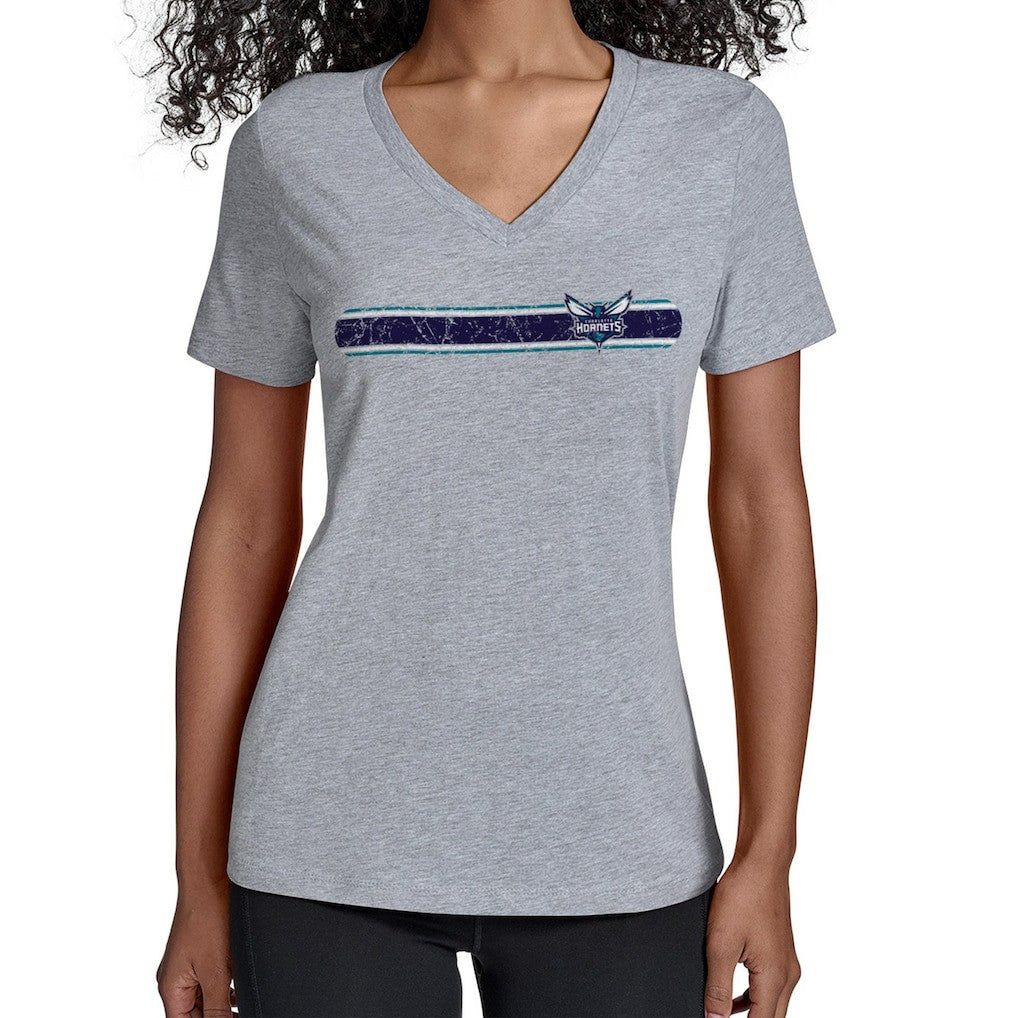 Gray Charlotte Hornets Starter Women's Team Stripe V-Neck T-Shirt | NBA