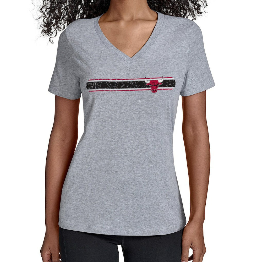 Gray Chicago Bulls Starter Women's Team Stripe V-Neck T-Shirt sale | NBA