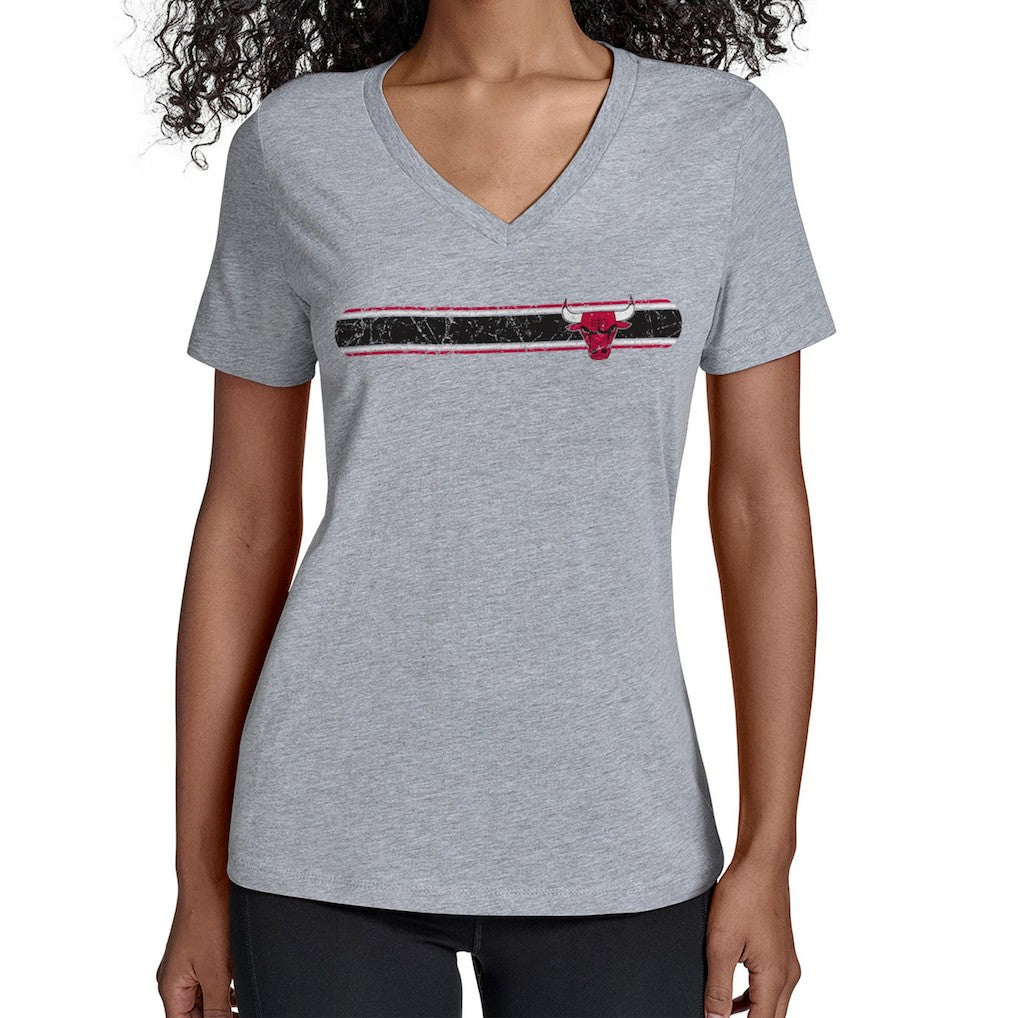 Gray Chicago Bulls Starter Women's Team Stripe V-Neck T-Shirt sale | NBA