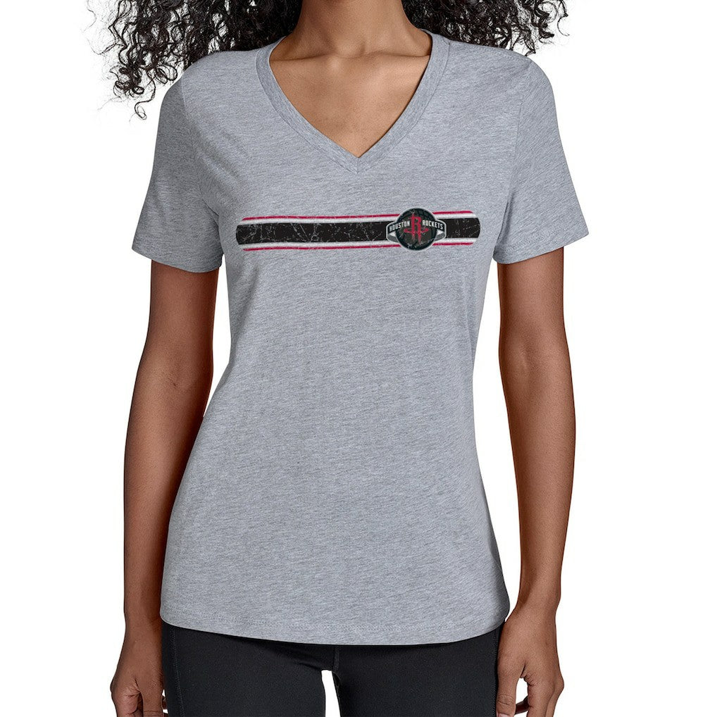 Gray Houston Rockets Starter Women's Team Stripe V-Neck T-Shirt | NBA