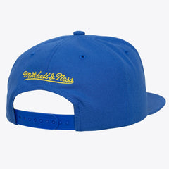 Royal Golden State Warriors Hardwood Classics Old School Stacked Text Snapback Hat sale | NBA