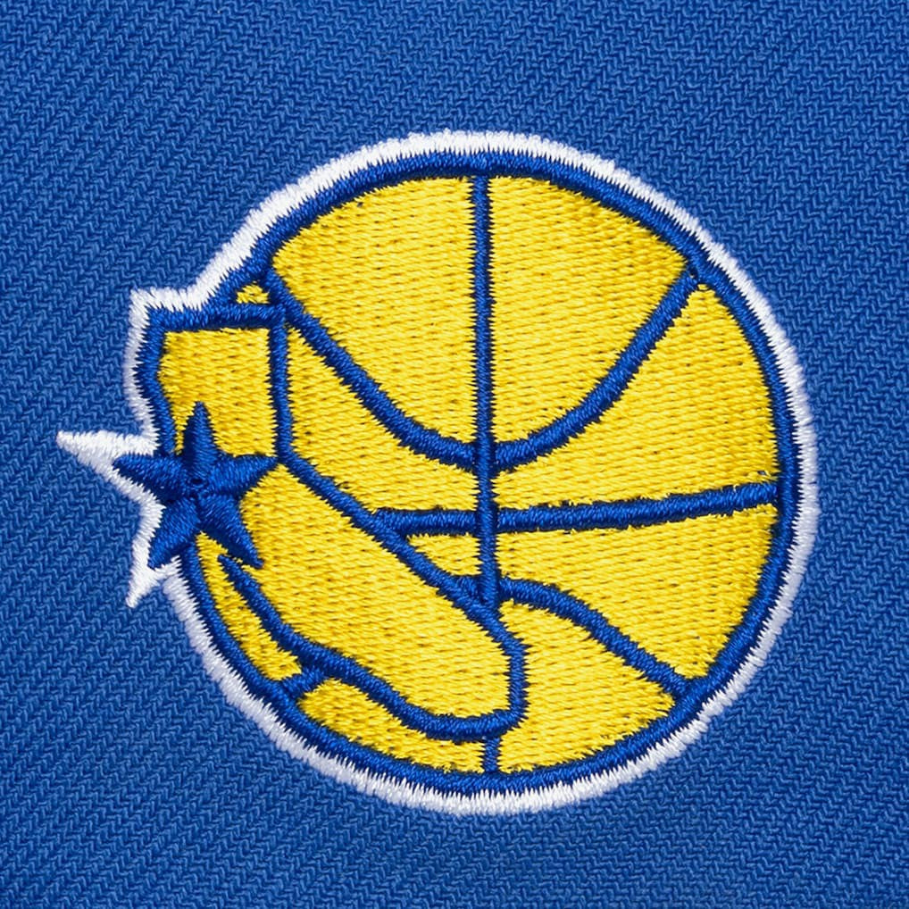 Royal Golden State Warriors Hardwood Classics Old School Stacked Text Snapback Hat sale | NBA
