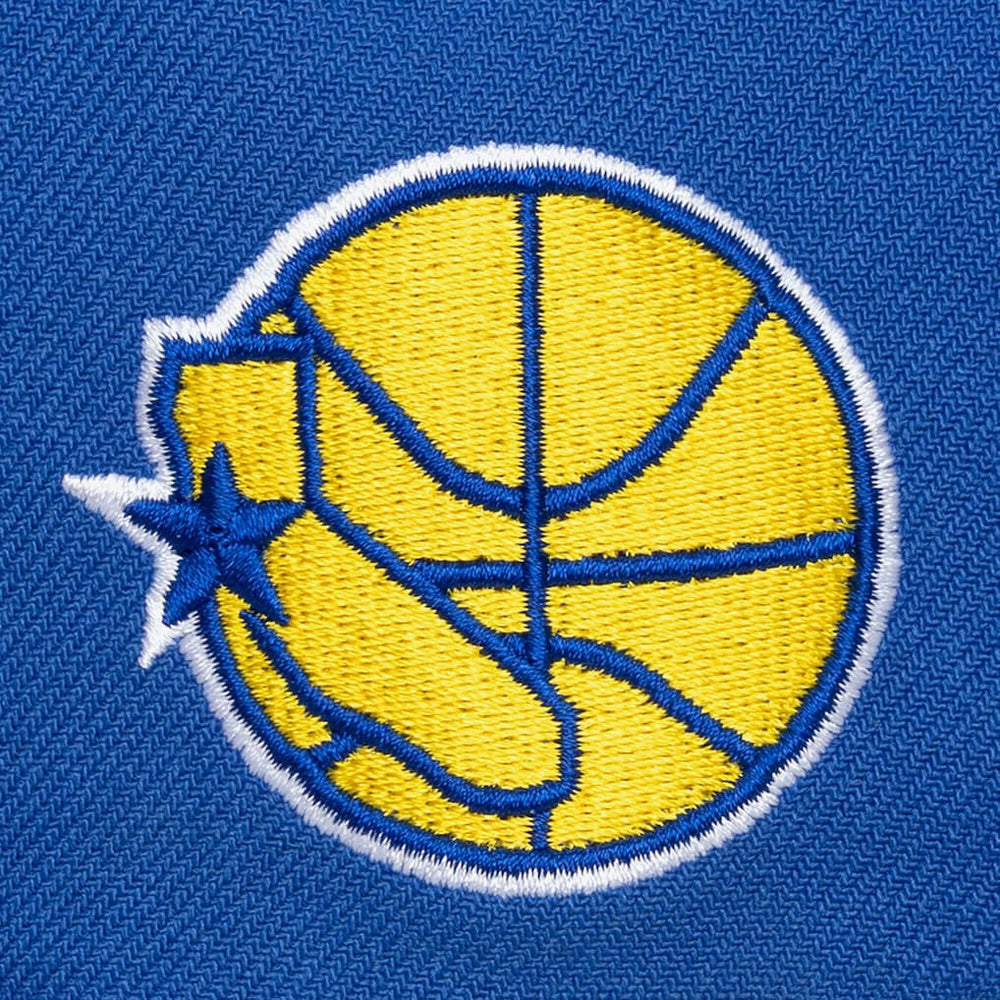 Royal Golden State Warriors Hardwood Classics Old School Stacked Text Snapback Hat sale | NBA
