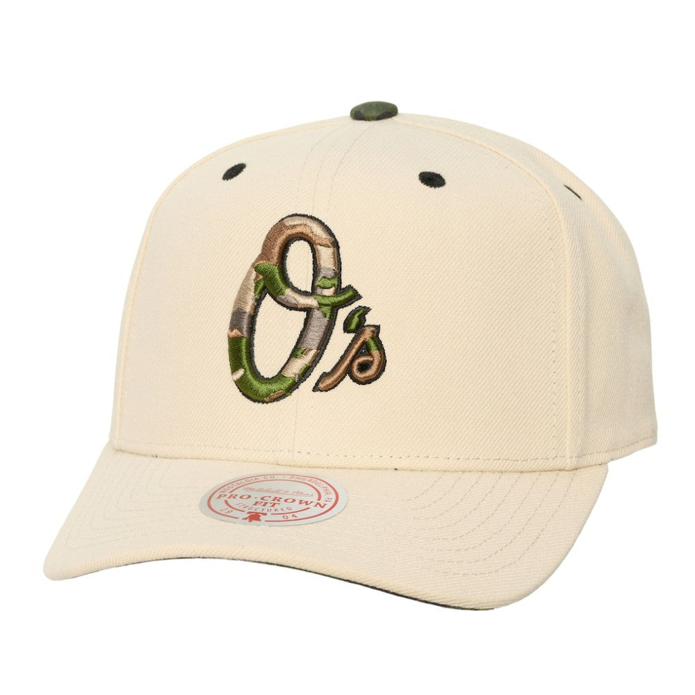Baltimore Orioles Mitchell & Ness Unisex Camo Logo Pro Crown Snapback Hat - MLB Hats