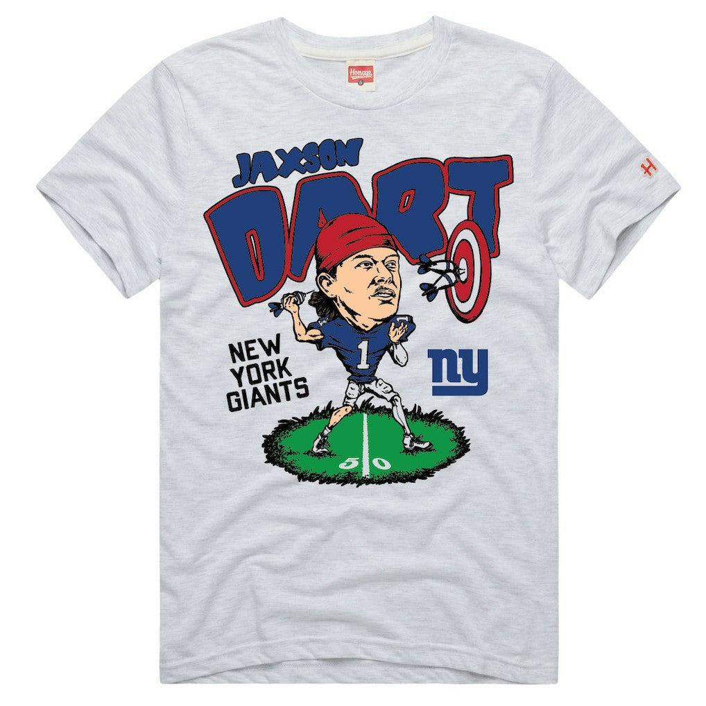 New York Giants Jaxson Dart  Homage Unisex Caricature Player Graphic Tri-Blend T-Shirt | NFL New