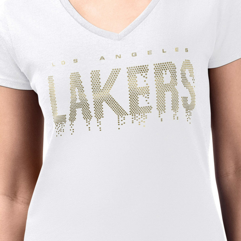 White Los Angeles Lakers G-III 4Her by Carl Banks Women's Super-Slim-Fit Metallic Drop Lightweight V-Neck T-Shirt | NBA
