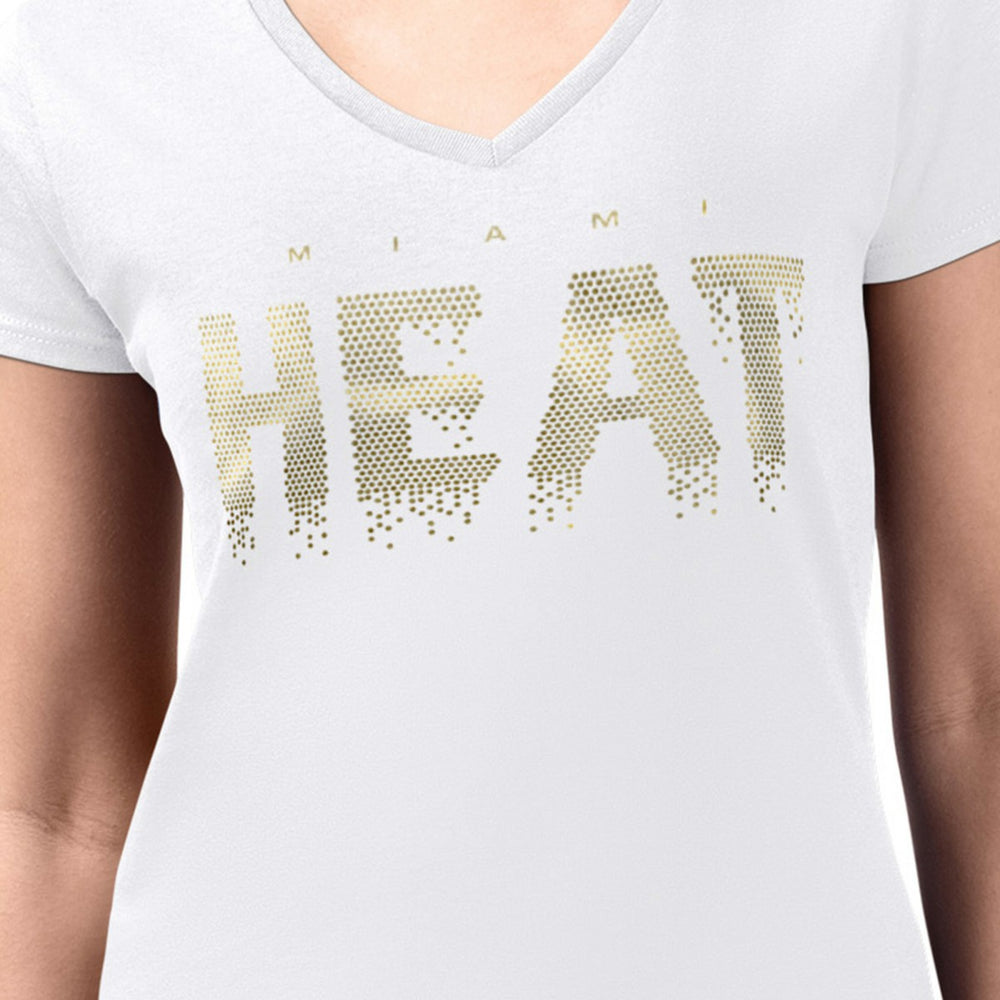 White Miami Heat G-III 4Her by Carl Banks Women's Super-Slim-Fit Metallic Drop Lightweight V-Neck T-Shirt | NBA