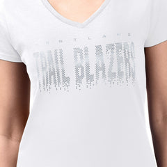 White Portland Trail Blazers G-III 4Her by Carl Banks Women's Super-Slim-Fit Metallic Drop Lightweight V-Neck T-Shirt | NBA