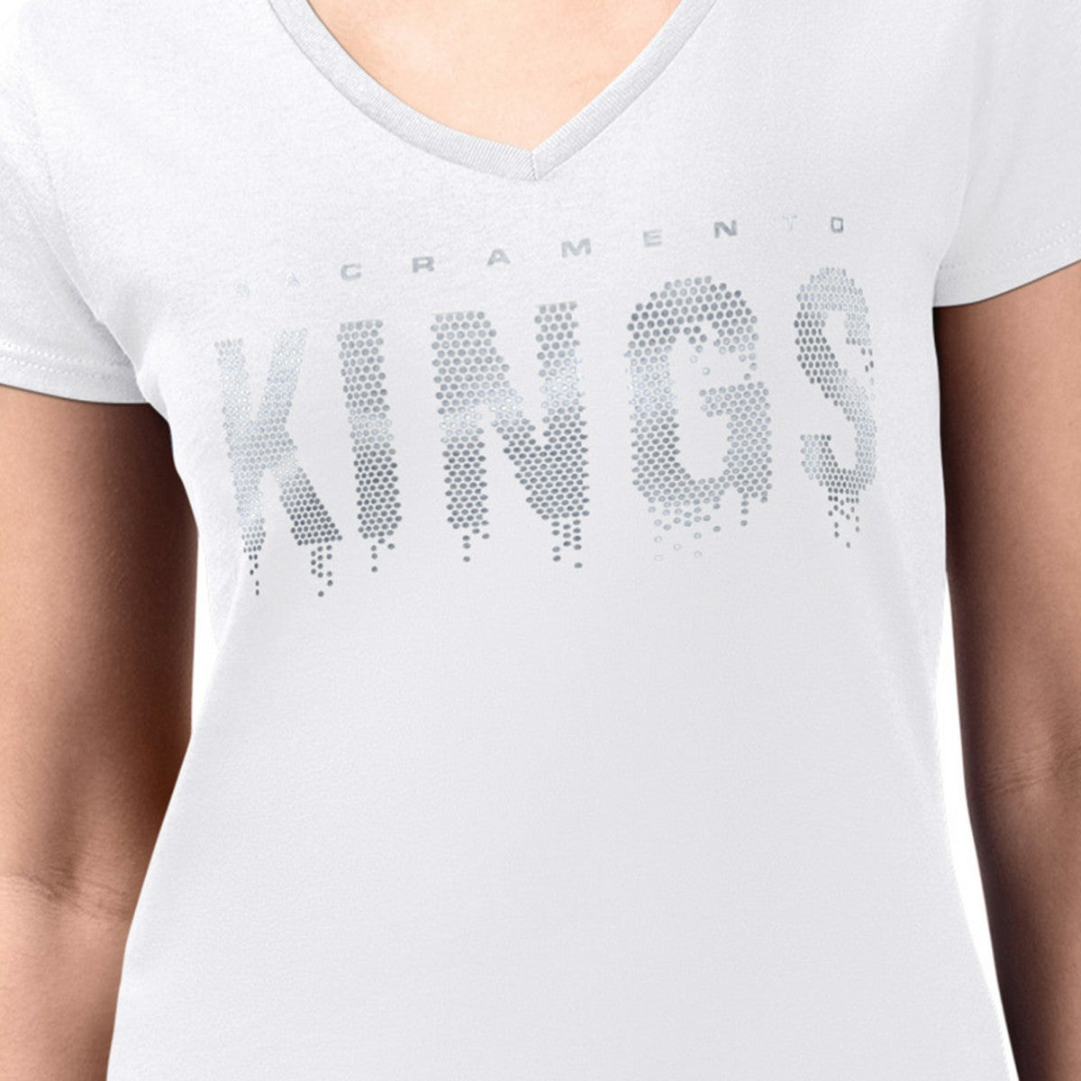 White Sacramento Kings G-III 4Her by Carl Banks Women's Super-Slim-Fit Metallic Drop Lightweight V-Neck T-Shirt | NBA