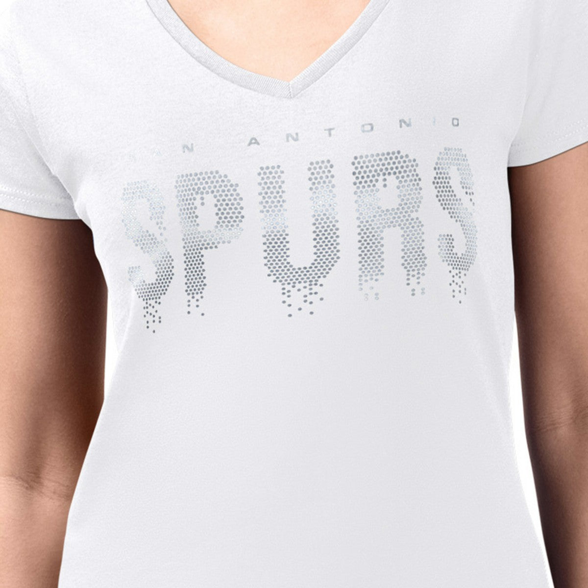 White San Antonio Spurs G-III 4Her by Carl Banks Women's Super-Slim-Fit Metallic Drop Lightweight V-Neck T-Shirt | NBA