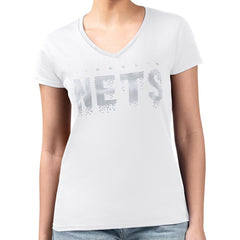 White Brooklyn Nets G-III 4Her by Carl Banks Women's Super-Slim-Fit Metallic Drop Lightweight V-Neck T-Shirt | NBA